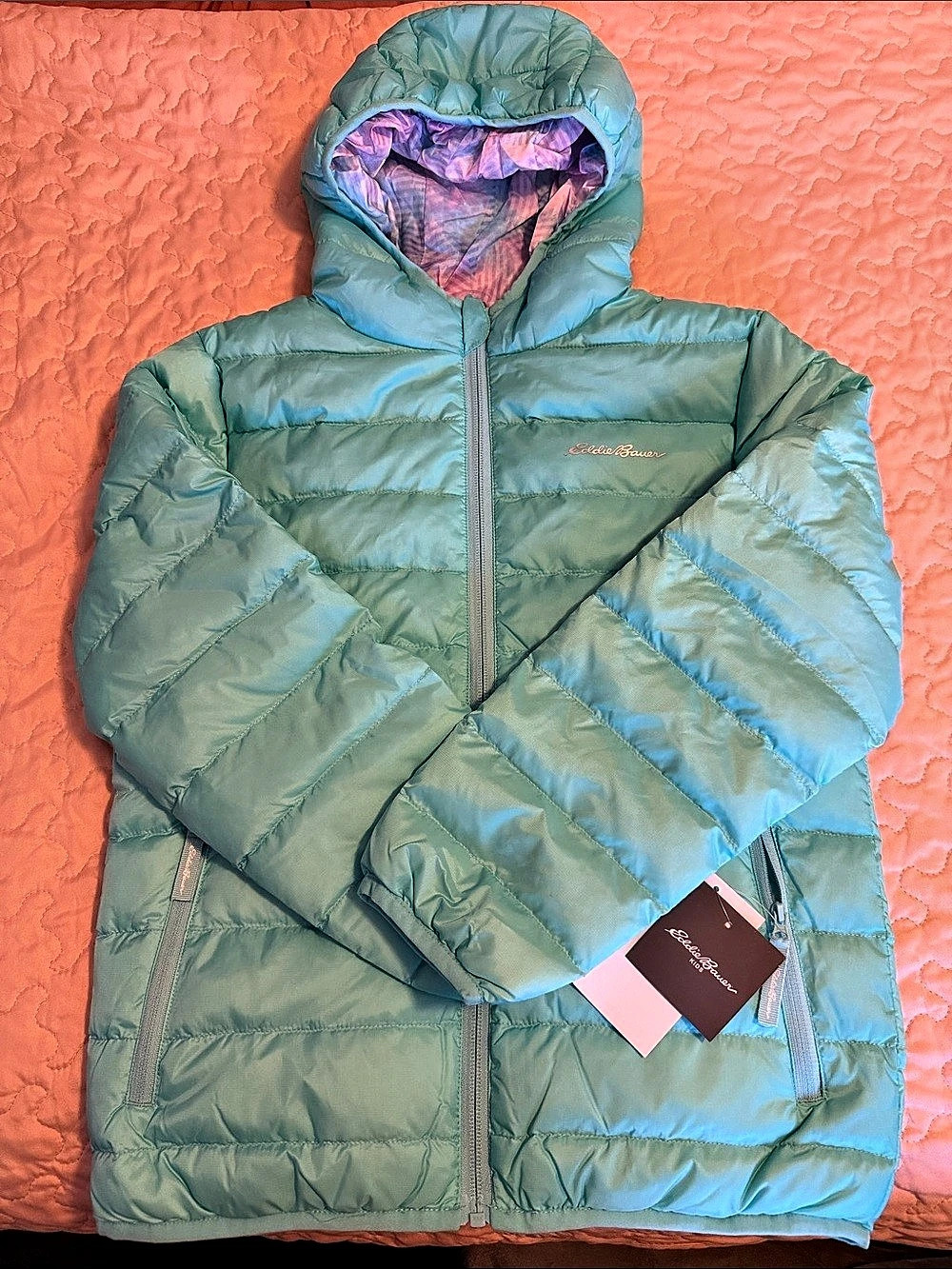 Eddie Bauer Prism Girls Small Puffer Jacket Green & Pink